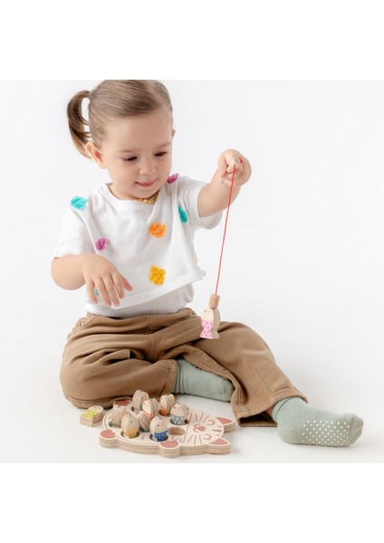 Montessori 3 Boyutlu Ahşap Balık Tutma Oyunu + Montessori Renkli Ahşap Abaküs fiyatları
