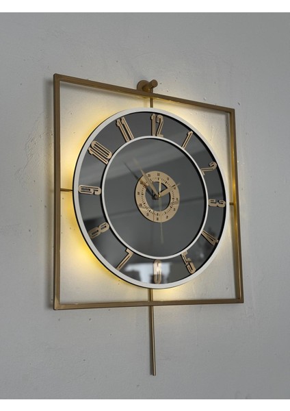 Işıklı Metal Duvar Saati - 46-60 Cm, Aynalı Tasarım