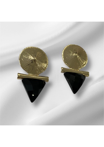 Vintage Model Küpe Gold Siyah Detay