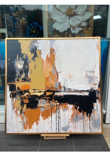 Yağlı Boya Dokulu Tablo Kahve Siyah Beyaz Soyut U08070 indirimleri