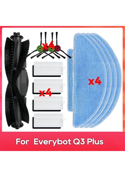 Everybot Q3 / Plus Robot Süpürge Ana Yan Fırça Hepa Filtre Paspas Bezi Yedek Parçalar Aksesuarlar (Yurt Dışından)