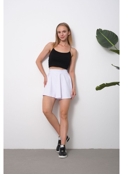 Beyaz Volanlı Spor Kloş Mini Etek 2 Iplik Penye Pamuk Kumaş modelleri