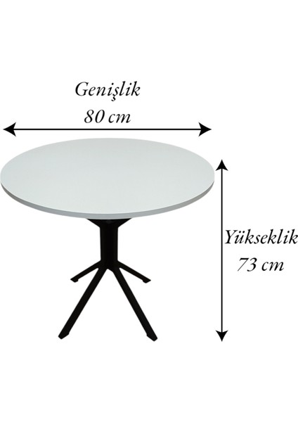 Evko Mobilya, Masa, Yuvarlak Masa, Ahşap Masa, Mutfak Yemek Masası, Balkon Masası, Metal Ayaklı Masa, 80 cm