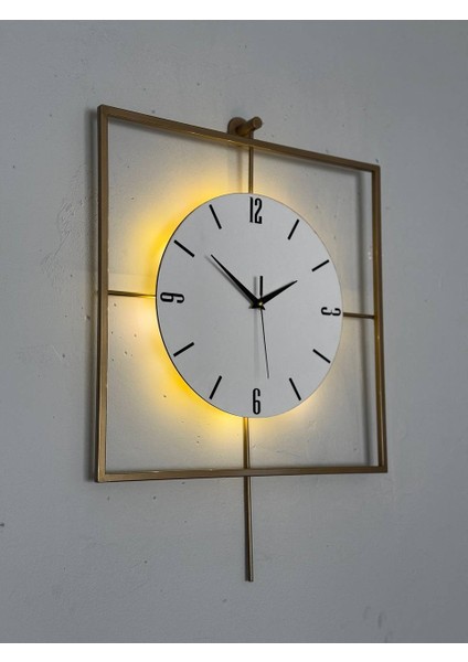 Işıklı Metal Duvar Saati - 46-60 Cm, Ahşap Saatli Tasarım