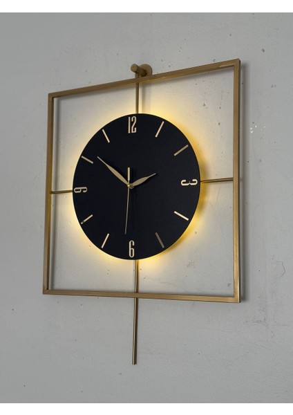 Işıklı Metal Duvar Saati - 46-60 Cm, Ahşap Saatli Tasarım