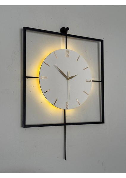 Işıklı Metal Duvar Saati - 46-60 Cm, Ahşap Saatli Tasarım