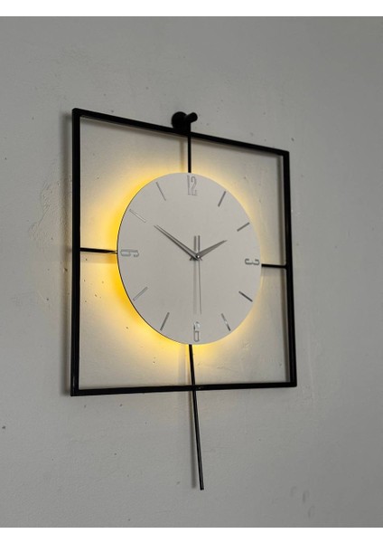 Işıklı Metal Duvar Saati - 46-60 Cm, Ahşap Saatli Tasarım