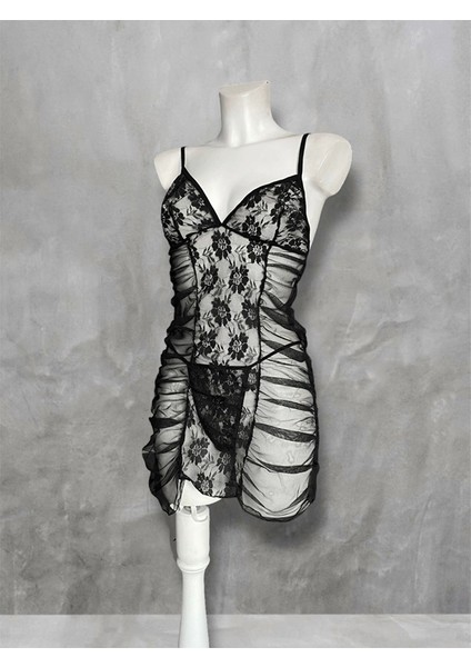 Drape Detaylı Tül Gecelik