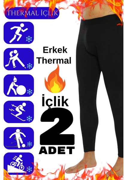 2 Li Erkek Siyah Termal Içi Polar Kışlık Içlik Termal Tayt