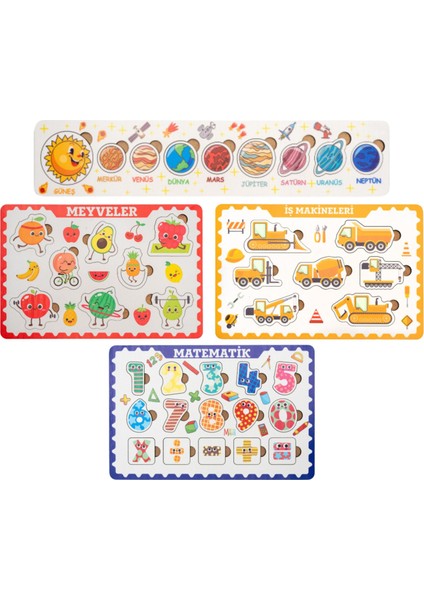 Montessori Frame 2 Bultak Ahşap Puzzle Seti / Eğitici ve Zeka Geliştirici Oyuncak