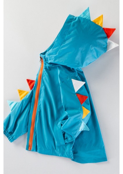 Dinazor Desenli Uzun Kol Fermuarlı Astarlı Kapşonlu Erkek Çocuk Yağmurluk Erkek Bebek Yağmurluk Mont fiyatları