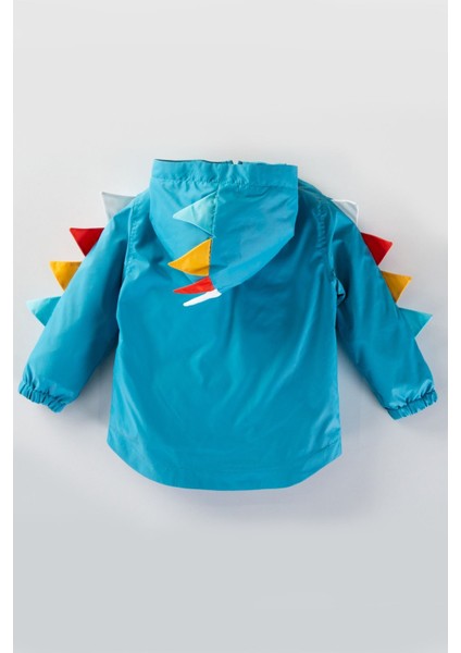 Dinazor Desenli Uzun Kol Fermuarlı Astarlı Kapşonlu Erkek Çocuk Yağmurluk Erkek Bebek Yağmurluk Mont modelleri