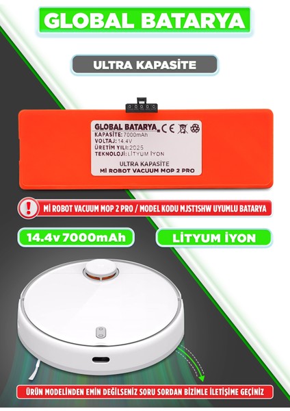 Xiaomi Mi Robot Vacuum Mop 2 Pro Uyumlu Robot Süpürge Bataryası 14.4V 7000MAH Li-Ion Pil (Ultra Kapasite)
