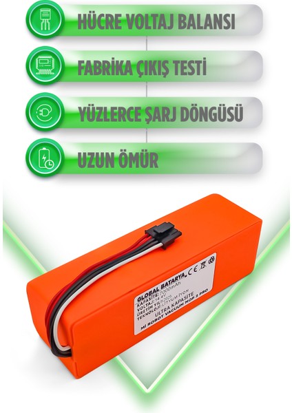 Xiaomi Mi Robot Vacuum Mop 2 Pro Uyumlu Robot Süpürge Bataryası 14.4V 7000MAH Li-Ion Pil (Ultra Kapasite) modelleri