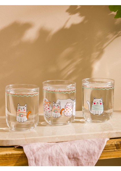 Lcw Home Kedi Baskılı Cam Bardak Seti 3'lü 350 ml