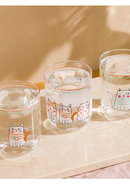 Lcw Home Kedi Baskılı Cam Bardak Seti 3'lü 350 ml modelleri