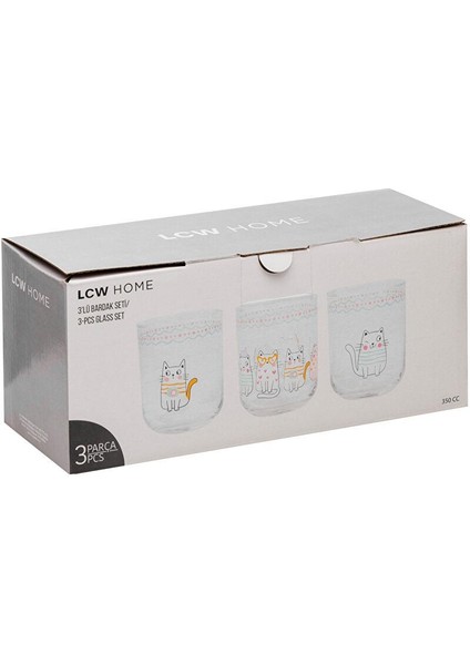 Lcw Home Kedi Baskılı Cam Bardak Seti 3'lü 350 ml fırsatları