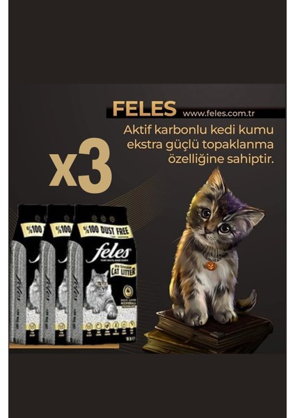 Maswa Feles Tozsuz Kedi Kumu 10 Lt x 3 Adet (Doğa, Aktif Karbonlu)