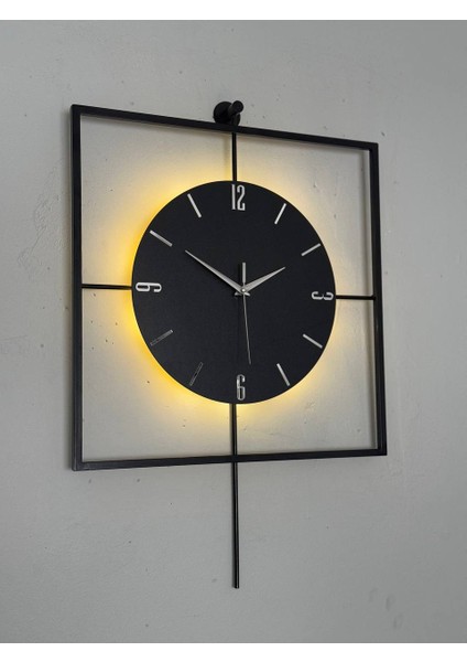 Işıklı Metal Duvar Saati - 46-60 Cm, Ahşap Saatli Tasarım