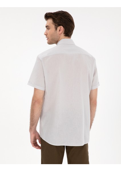 Erkek Taş Keten Karışımlı Regular Fit Kısa Kollu Gömlek 50303418-VR049
