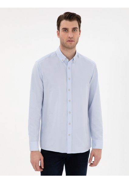 Erkek Açık Mavi Slim Fit Oxford Gömlek Uzunkol 50304764-VR003