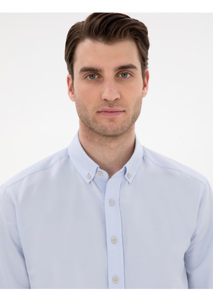 Erkek Açık Mavi Slim Fit Oxford Gömlek Uzunkol 50304764-VR003