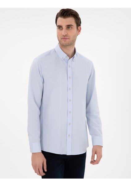 Erkek Açık Mavi Slim Fit Oxford Gömlek Uzunkol 50304764-VR003