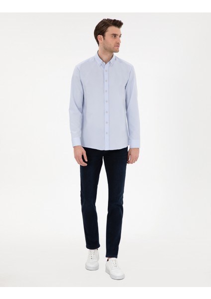 Erkek Açık Mavi Slim Fit Oxford Gömlek Uzunkol 50304764-VR003