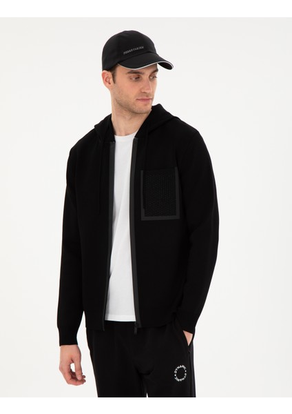 Erkek Siyah Regular Fit Yün Karışımlı Triko Hırka 50296463-VR046