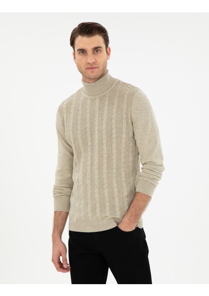 Erkek Kum Melanj Slim Fit Balıkçı Yaka Triko Kazak 50300500-VR123