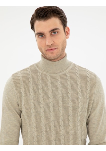 Erkek Kum Melanj Slim Fit Balıkçı Yaka Triko Kazak 50300500-VR123 fiyatları