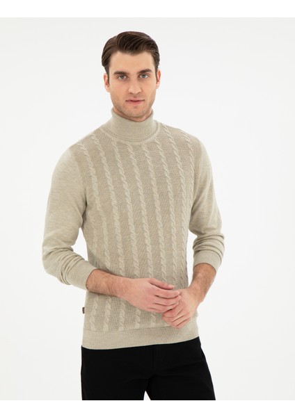 Erkek Kum Melanj Slim Fit Balıkçı Yaka Triko Kazak 50300500-VR123 modelleri