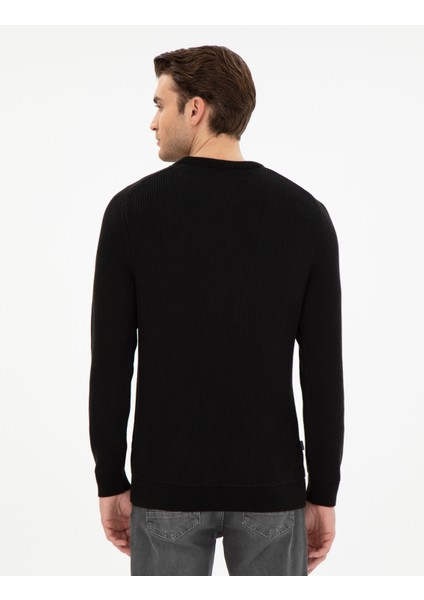 Erkek Siyah Slim Fit Bisiklet Yaka Triko Kazak 50297117-VR046 indirimleri