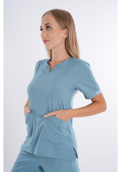 Business Model Soft Likra Cool Petrol Mavi Doktor Hemşire Hastane Scrubs Üniforma Takımı fiyatları