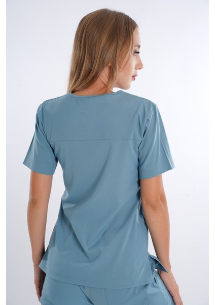 Business Model Soft Likra Cool Petrol Mavi Doktor Hemşire Hastane Scrubs Üniforma Takımı modelleri