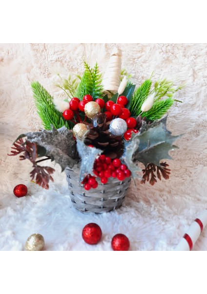 Kokinalı Yılbaşı Noel Ahşap Saksı Içerisinde Arajman