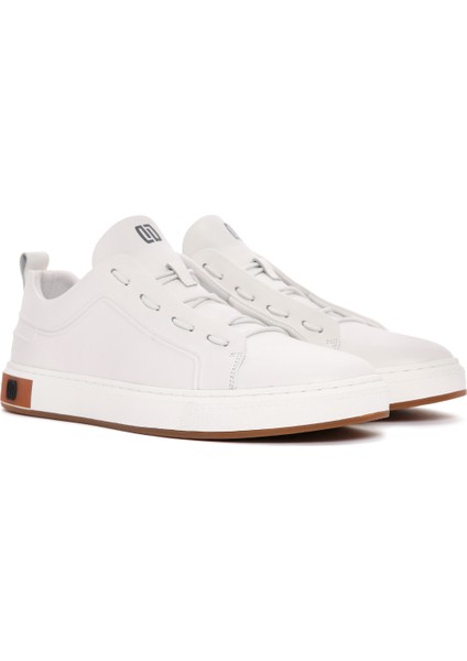 Erkek Beyaz Bağcıklı Deri Sneaker 25SFD691218