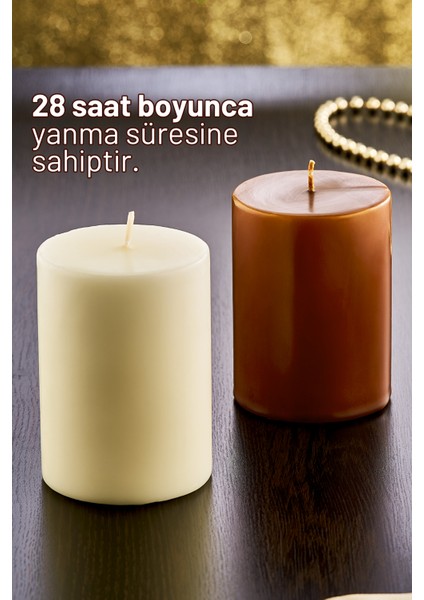 2'li Dekoratif Mum Seti - Mum - Krem Kahverengi Mum modelleri