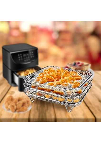 Klipsli Paslanmaz Çelik Hava Fritöz Rafı, Kare Yığılabilir Pişirme Sepeti Çok Katmanlı Kurutma Rafı Hava Fritöz Parçaları (Yurt Dışından) fırsatları