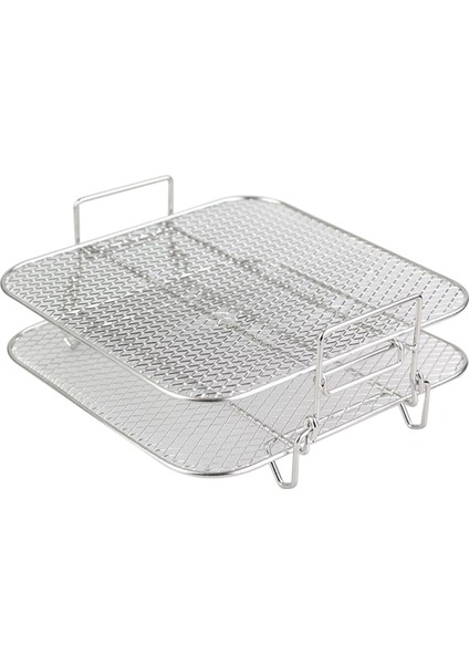 Paslanmaz Çelik Hava Fritözü Pot Çift Katmanlı Raf Çok Yönlü Kare Kızartma Izgarası Hava Fritözü Tutucu 5qt/5.7qt/6.8qt (Yurt Dışından)