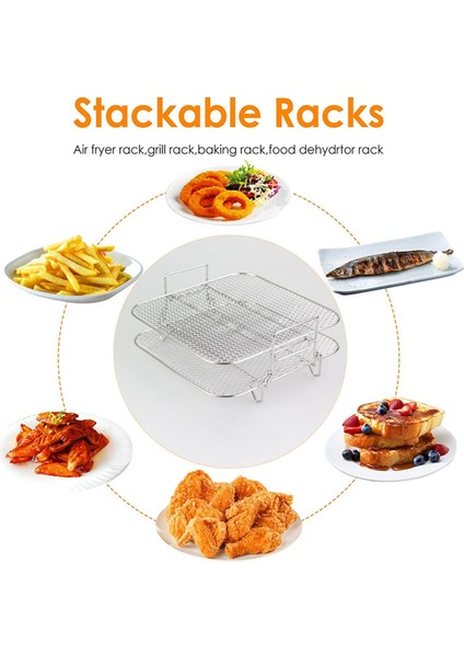 Paslanmaz Çelik Hava Fritözü Pot Çift Katmanlı Raf Çok Yönlü Kare Kızartma Izgarası Hava Fritözü Tutucu 5qt/5.7qt/6.8qt (Yurt Dışından) fırsatları