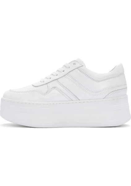 Kadın Beyaz Bağcıklı Kalın Tabanlı Deri Sneaker 25SFD370718