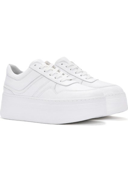 Kadın Beyaz Bağcıklı Kalın Tabanlı Deri Sneaker 25SFD370718