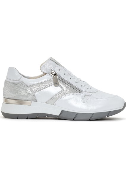 Kadın Beyaz Bağcıklı Yandan Fermuarlı Deri Sneaker 25SFD370514