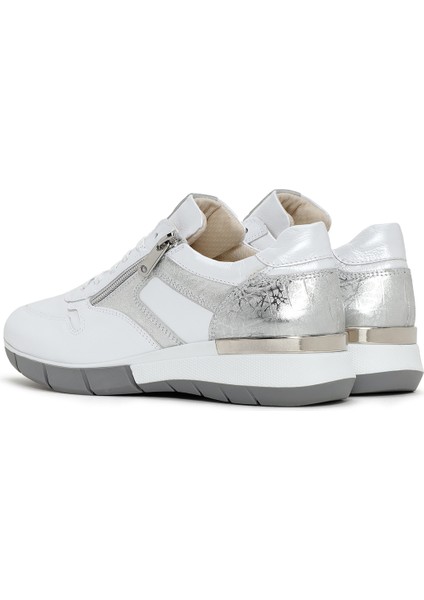 Kadın Beyaz Bağcıklı Yandan Fermuarlı Deri Sneaker 25SFD370514
