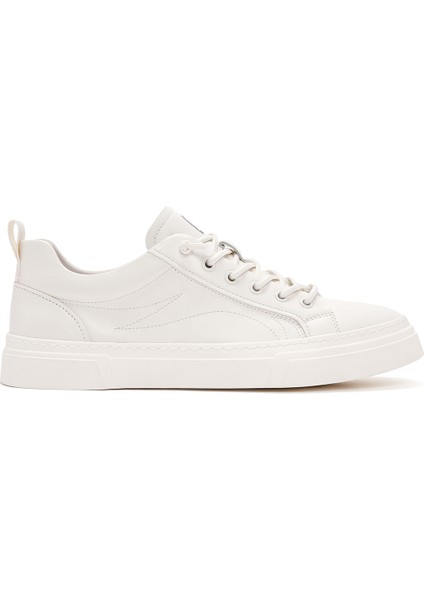 Erkek Beyaz Bağcıklı Deri Sneaker 25SFD690918