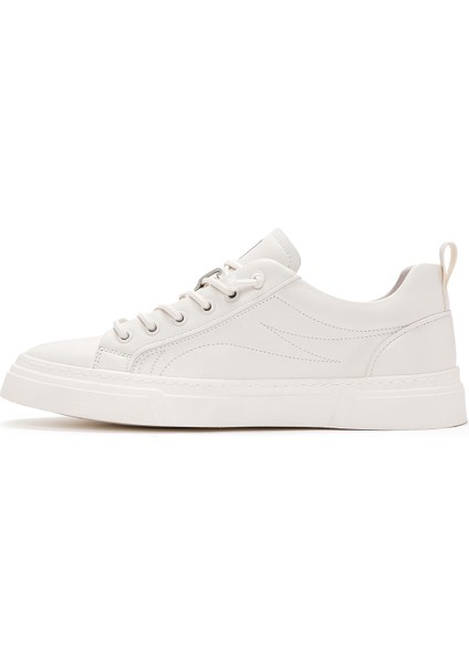 Erkek Beyaz Bağcıklı Deri Sneaker 25SFD690918