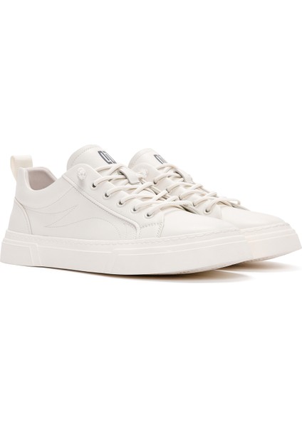 Erkek Beyaz Bağcıklı Deri Sneaker 25SFD690918