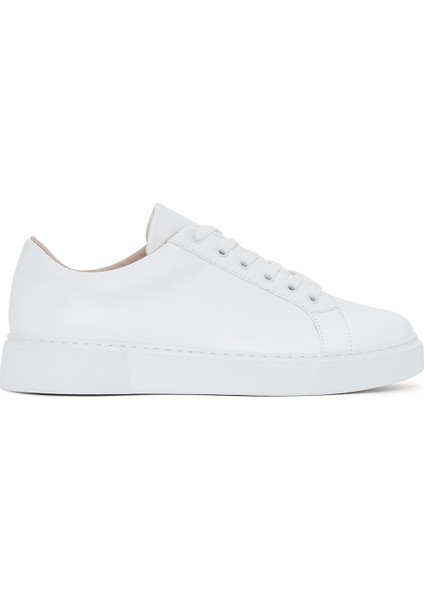 Kadın Beyaz Bağcıklı Deri Sneaker 25SFD370018