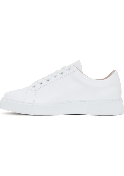 Kadın Beyaz Bağcıklı Deri Sneaker 25SFD370018